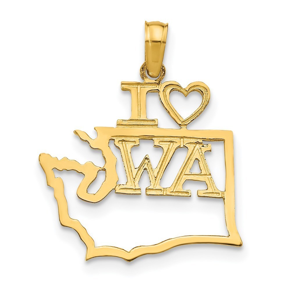 14k Yellow Gold Small Travel Solid Washington State Necklace Charm Pendant